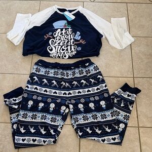 IFFEI Navy and White Let It Snow Pajama Top Size Large New With Tags